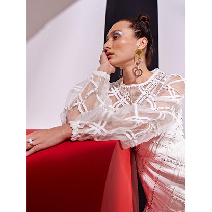 Vidhi Wadhwani White Lina Criss Cross Sculpted Dress