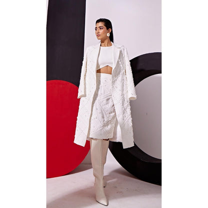 Vidhi Wadhwani White Simya Blazer with Skirt and Crop Top (Set of 3)