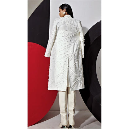Vidhi Wadhwani White Simya Blazer with Skirt and Crop Top (Set of 3)