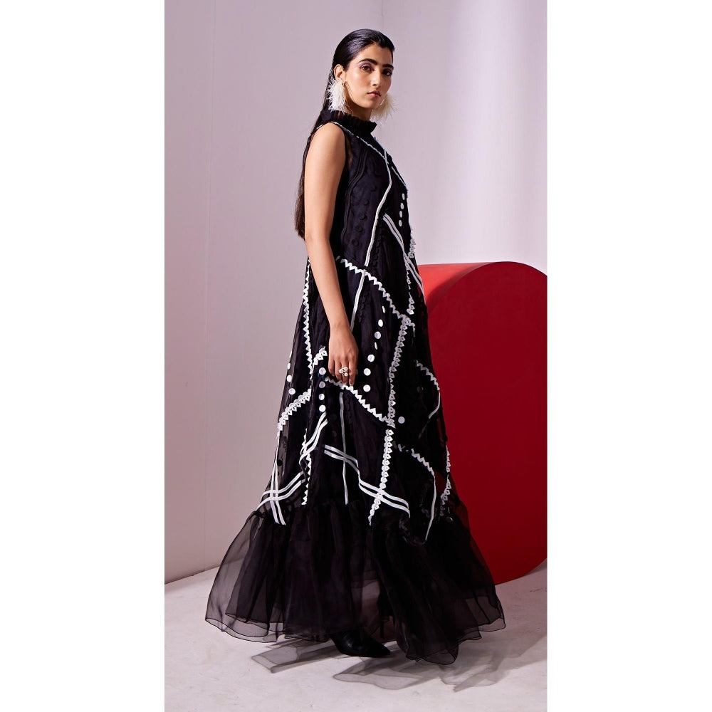 Vidhi Wadhwani Black Ira Trapeze Dress with Inner (Set of 2)