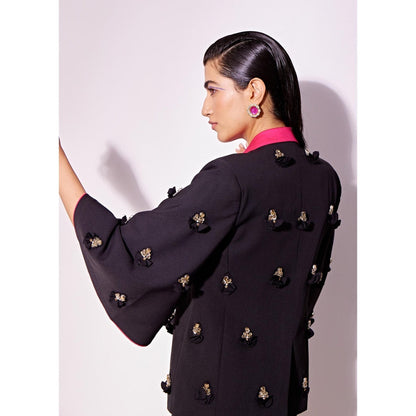 Vidhi Wadhwani Black Raina Bustier with Shorts and Blazer (Set of 3)
