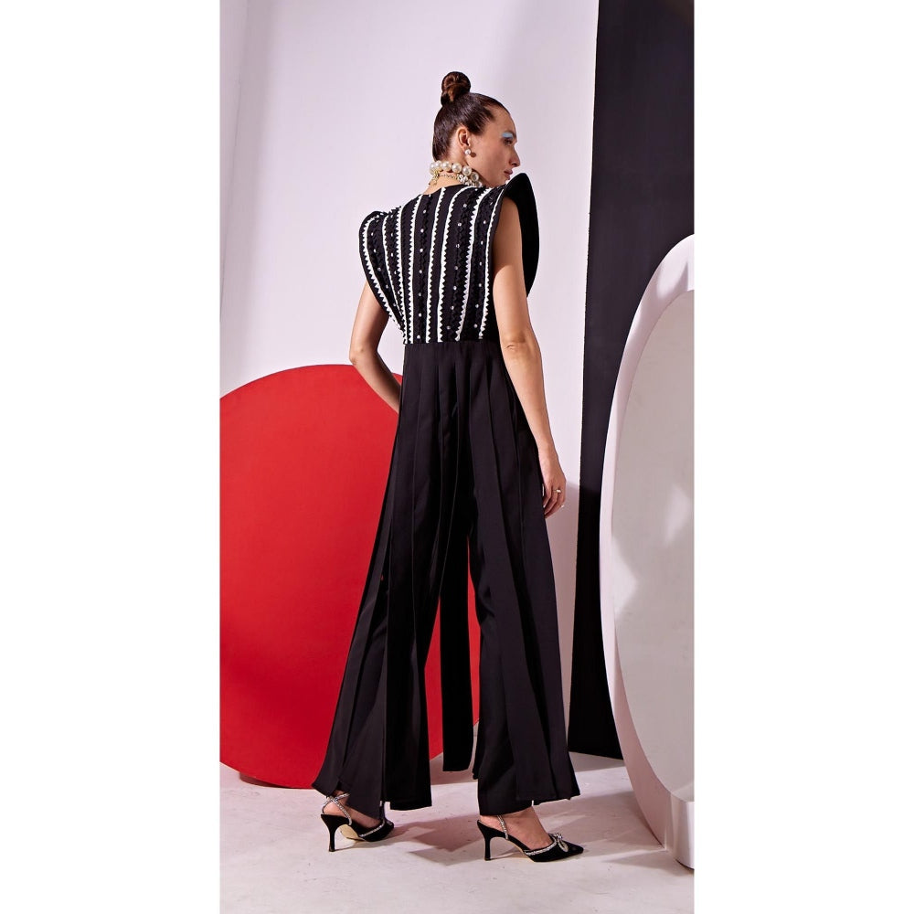 Vidhi Wadhwani Black Katie Panelled Top with Pant (Set of 2)