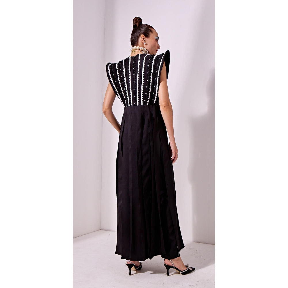 Vidhi Wadhwani Black Katie Panelled Top with Pant (Set of 2)