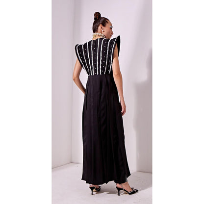 Vidhi Wadhwani Black Katie Panelled Top with Pant (Set of 2)