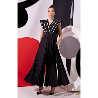Vidhi Wadhwani Black Katie Panelled Top with Pant (Set of 2)