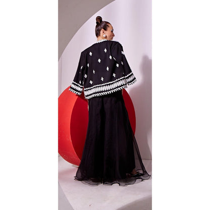 Vidhi Wadhwani Black Jia Jacket with Bustier and Palazzo (Set of 3)