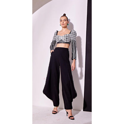 Vidhi Wadhwani Black Jojo Metallic Crop Top with Pant (Set of 2)