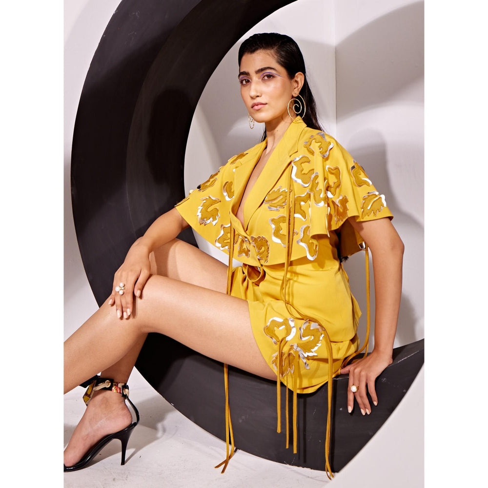 Vidhi Wadhwani Eva Mustard Blazer with Shorts (Set of 2)