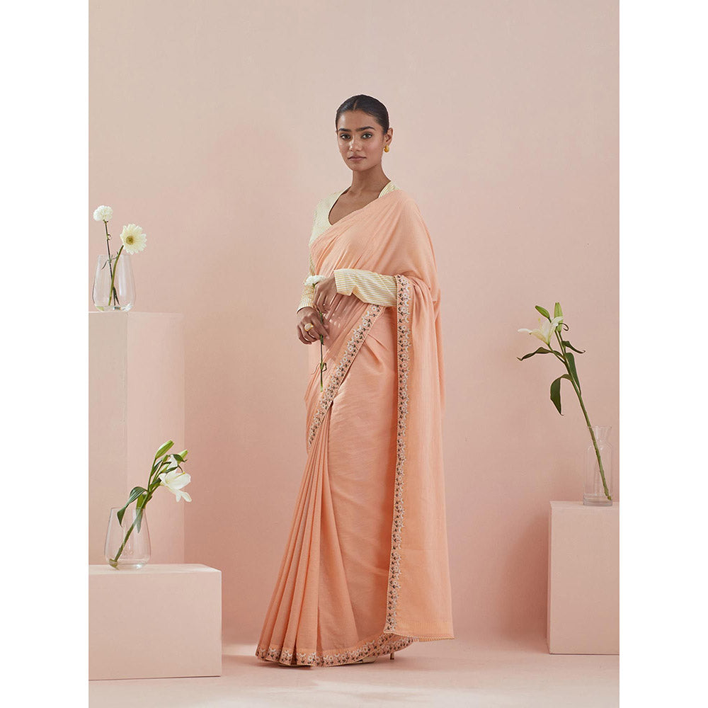 Vinusto Embroidered Cotton Saree In Peach