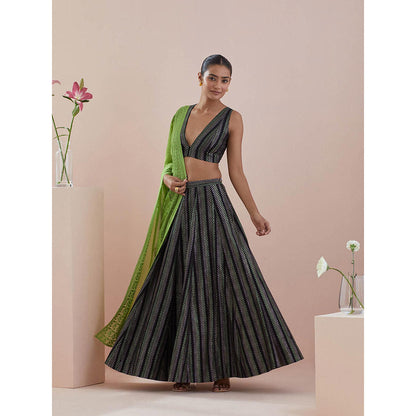 Vinusto Black Textured Cotton Lehenga with Blouse and Dupatta (Set of 3)