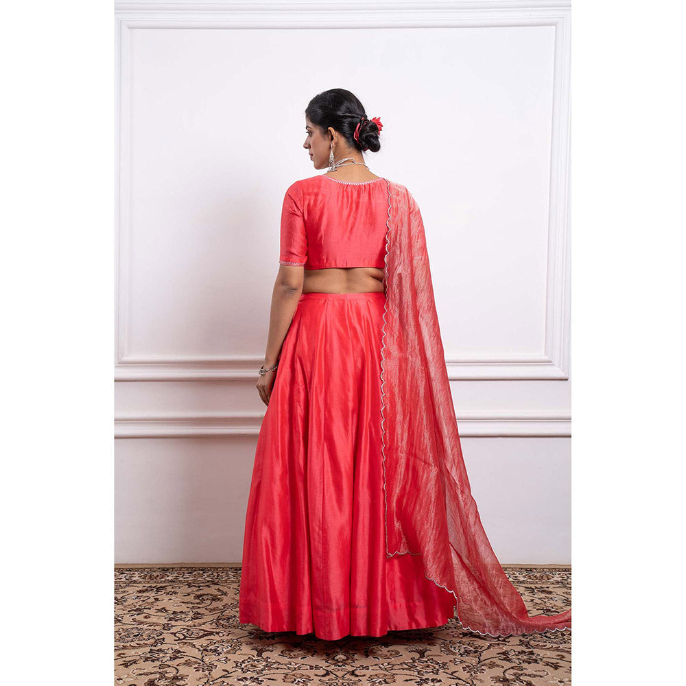 Vinusto Chanderi Embroidered Panelled Lehenga with Blouse and Dupatta (Set of 3)