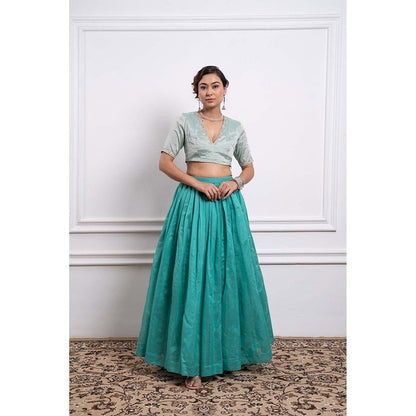 Vinusto Chanderi Embroidered Zari Blouse with Lehenga and Dupatta (Set of 3)