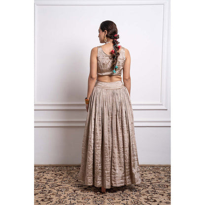 Vinusto Chanderi Embroidered Zari Blouse with Lehenga and Dupatta (Set of 3)