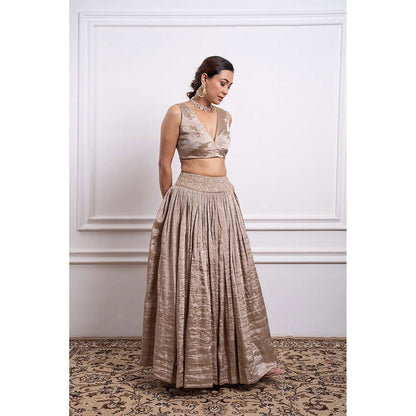 Vinusto Chanderi Embroidered Zari Blouse with Lehenga and Dupatta (Set of 3)