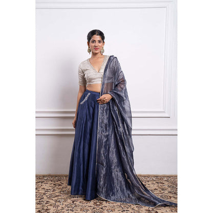 Vinusto Chanderi Embroidered Zari Blouse with Lehenga and Dupatta (Set of 3)