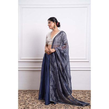 Vinusto Chanderi Embroidered Zari Blouse with Lehenga and Dupatta (Set of 3)