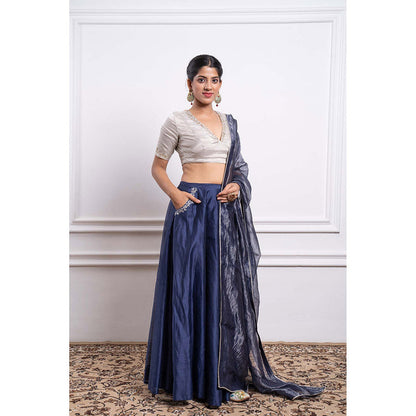 Vinusto Chanderi Embroidered Zari Blouse with Lehenga and Dupatta (Set of 3)