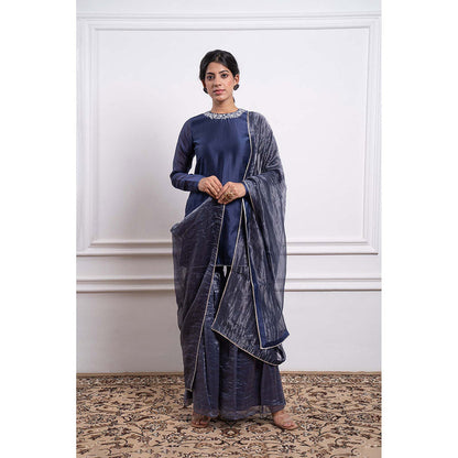 Vinusto Embroidered Zari Striped Chanderi Sharara with Kurta and Dupatta (Set of 3)