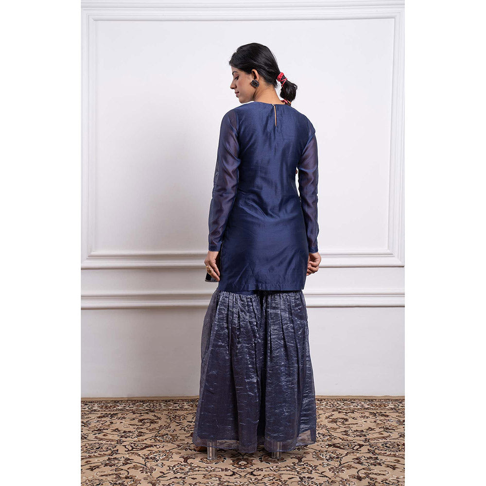 Vinusto Embroidered Zari Striped Chanderi Sharara with Kurta and Dupatta (Set of 3)