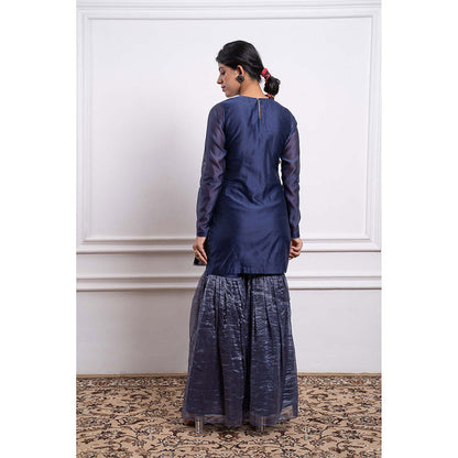 Vinusto Embroidered Zari Striped Chanderi Sharara with Kurta and Dupatta (Set of 3)