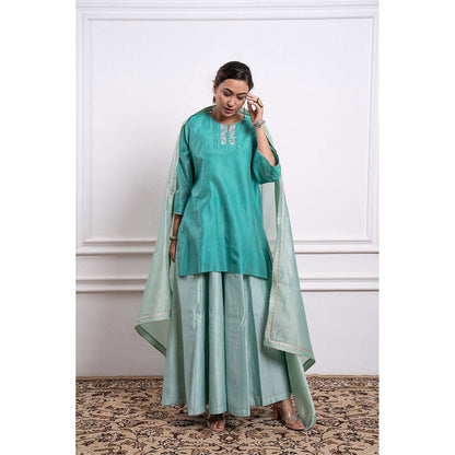 Vinusto Chanderi Embroidered Flared Palazzo with Kurta and Dupatta (Set of 3)