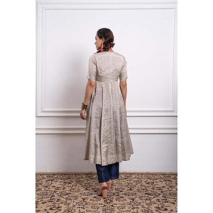Vinusto Chanderi Zari Solid Anarkali Kurta and Pant (Set of 2)