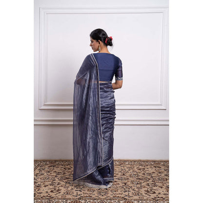Vinusto Chanderi Striped Pearl Lace Details Saree and Stitched Blouse