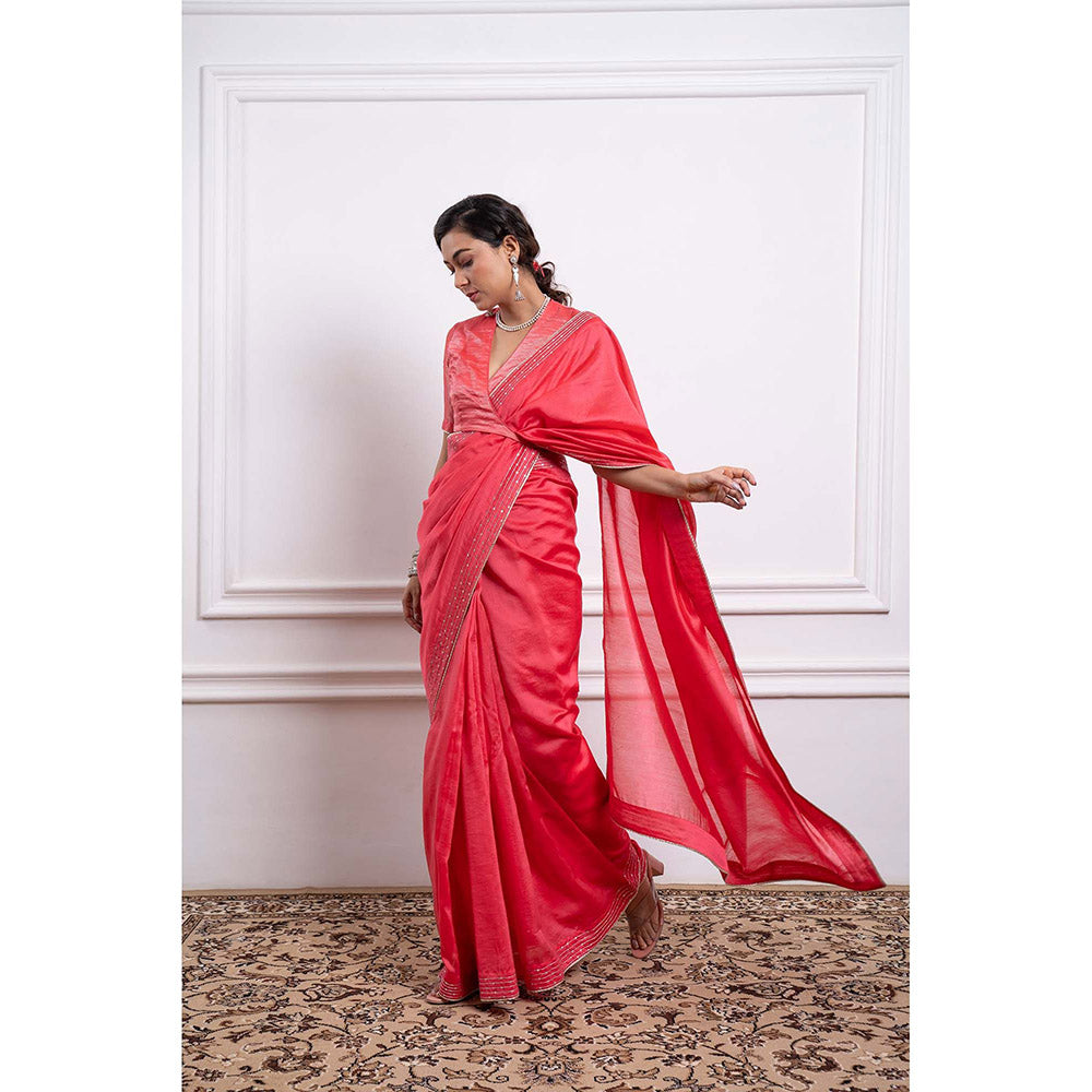 Vinusto Chanderi Zari Embroidered Saree with Stitched Blouse