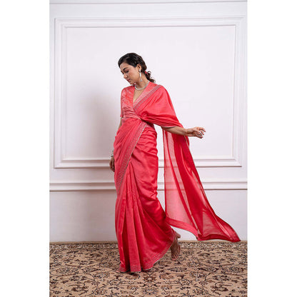 Vinusto Chanderi Zari Embroidered Saree with Stitched Blouse
