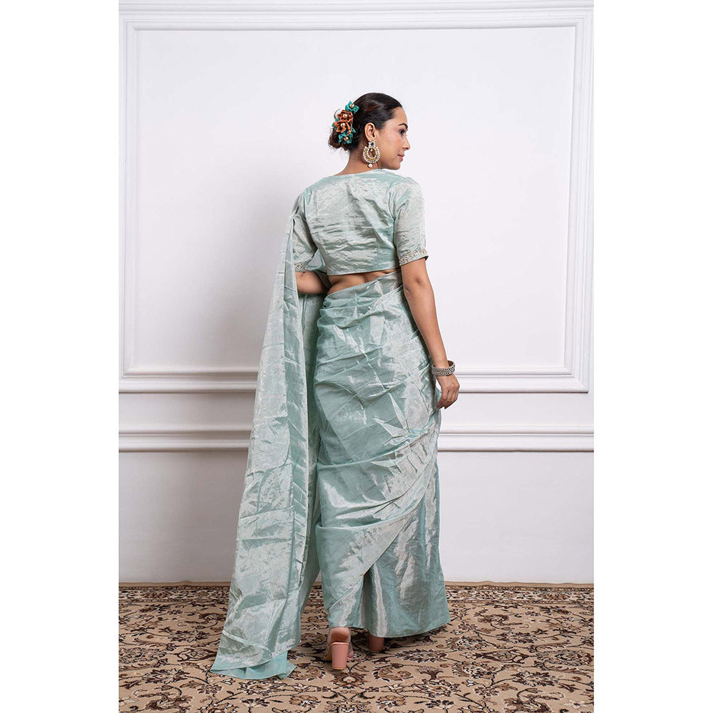 Vinusto Zari Silk Embroidered Saree and Stitched Blouse