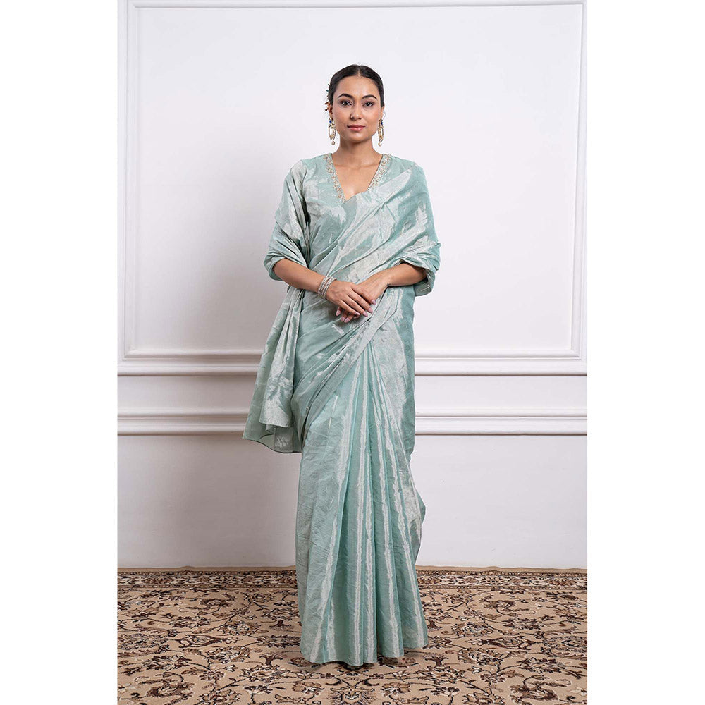 Vinusto Zari Silk Embroidered Saree and Stitched Blouse