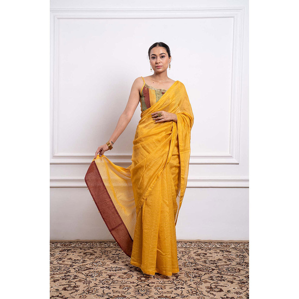 Vinusto Chanderi Handloom Striped Saree and Stitched Blouse