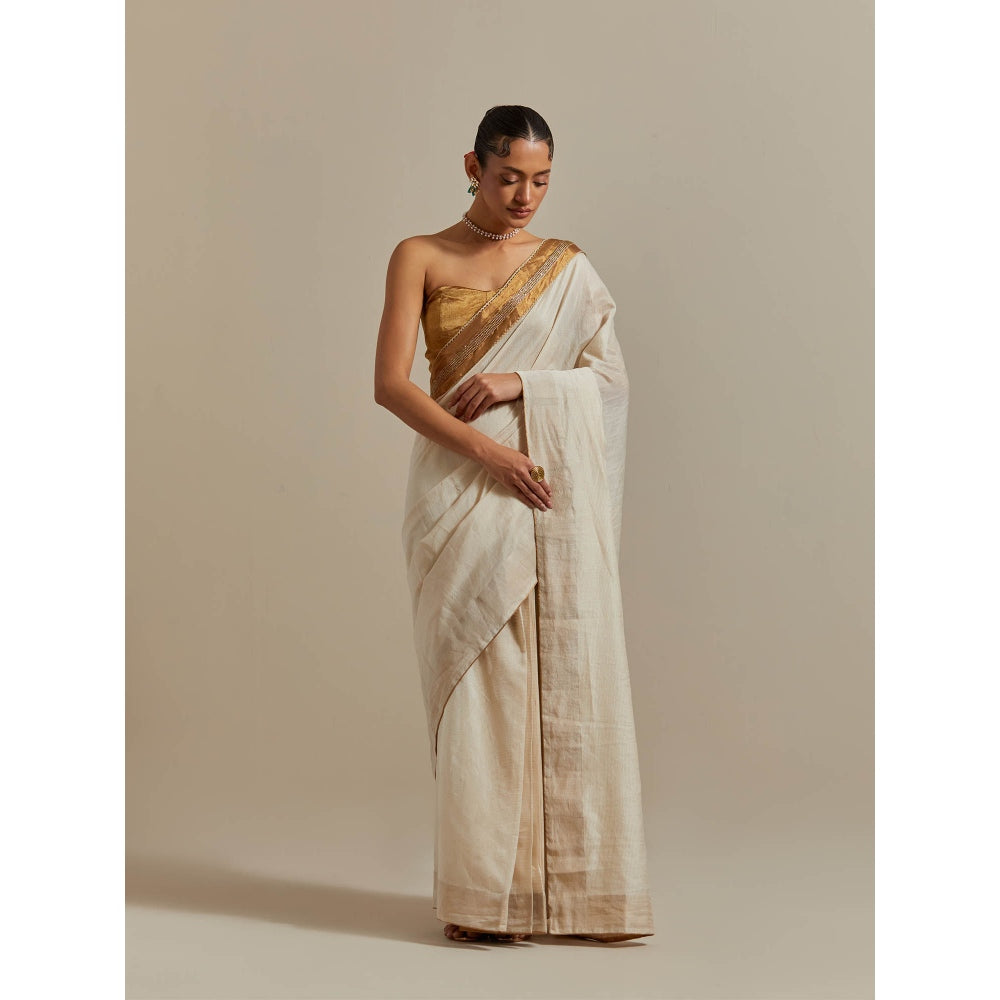 Vinusto Ivory Ready To Wear Saree with Stitched Blouse