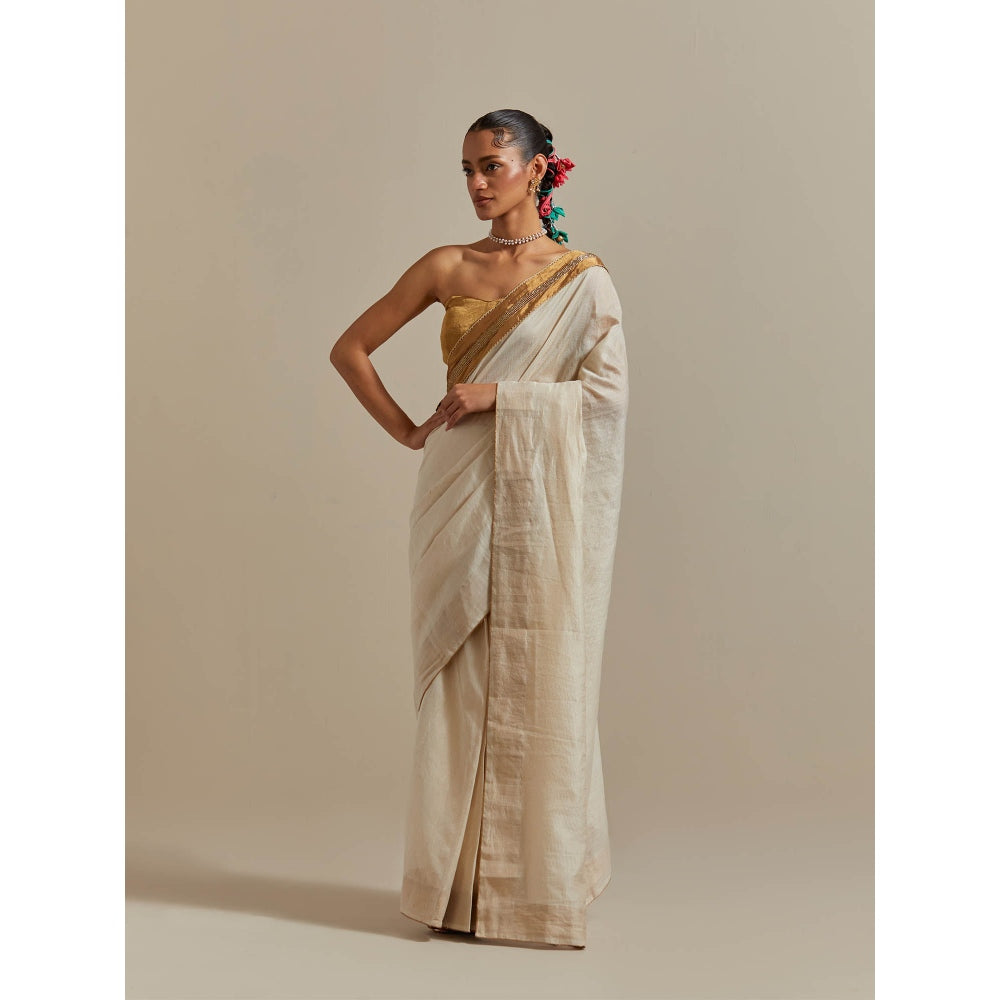 Vinusto Ivory Ready To Wear Saree with Stitched Blouse