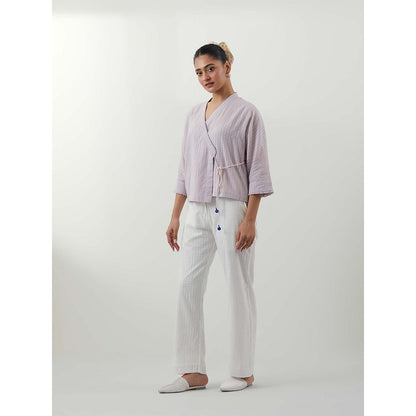 Vinusto Textured Cotton Multi-Color Wrap Top with Pant