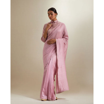 Vinusto Light Pink Chanderi Lace trims, Zari Saree with Stitched Blouse