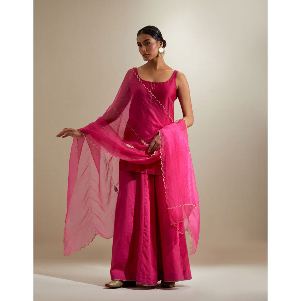 Vinusto Hot Pink Embroidered Short Kurti and Cotton Sharara with Dupatta