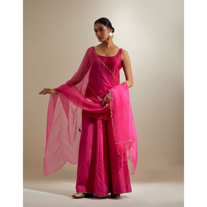 Vinusto Hot Pink Embroidered Short Kurti and Cotton Sharara with Dupatta