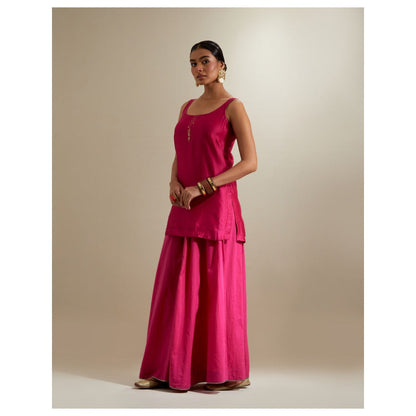 Vinusto Hot Pink Embroidered Short Kurti and Cotton Sharara with Dupatta
