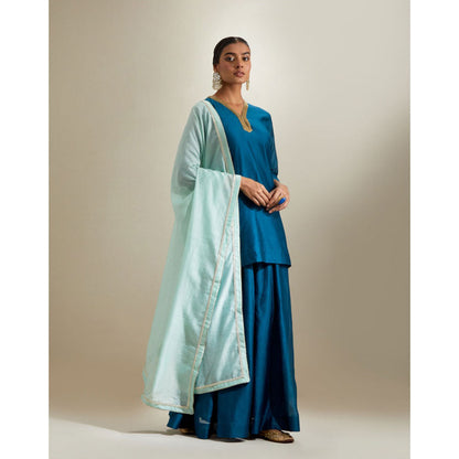 Vinusto Blue Chanderi V Neck Kurti and Sharara & Mint Gota Dupatta