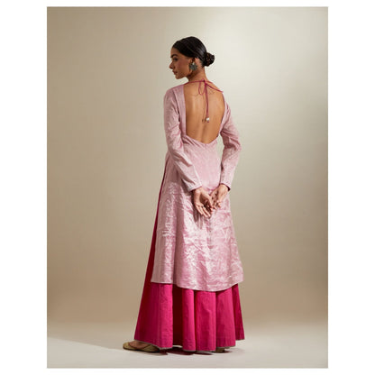 Vinusto Pink Zari Anarkali with Flared Cotton Palazzo & Chanderi Dupatta