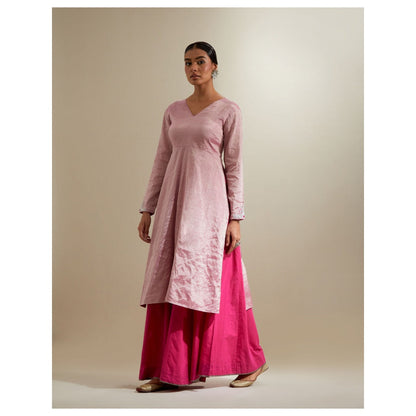 Vinusto Pink Zari Anarkali with Flared Cotton Palazzo & Chanderi Dupatta