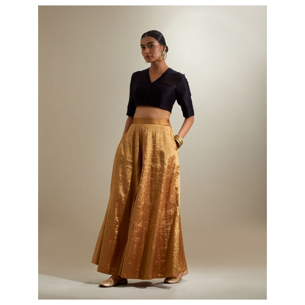Vinusto Black and Gold Blouse with Flared Zari Palazzo and Dupatta