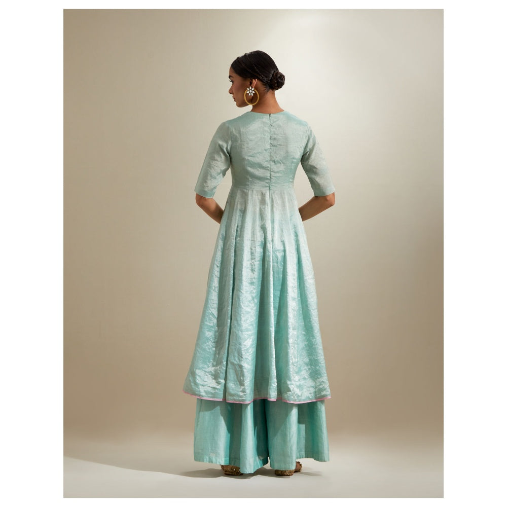 Vinusto Mint Zari Anarkali with Chanderi Flared Palazzo & Dupatta