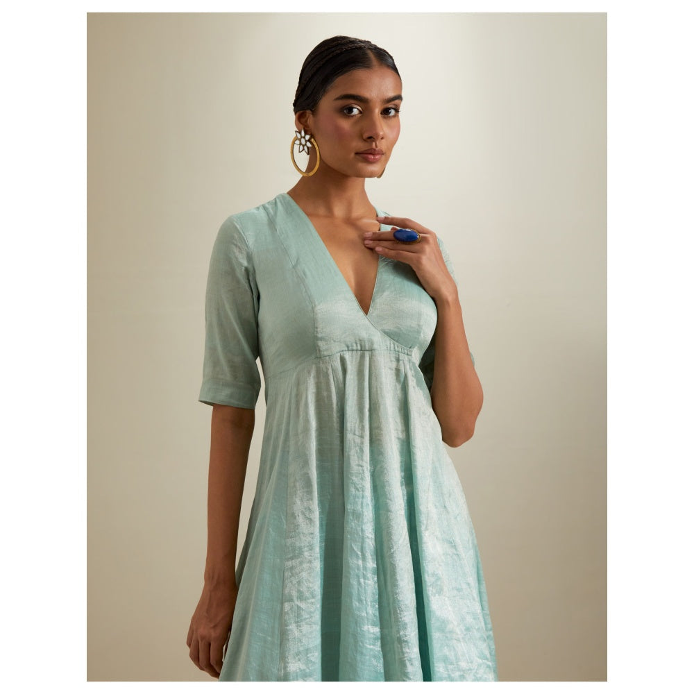 Vinusto Mint Zari Anarkali with Chanderi Flared Palazzo & Dupatta