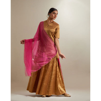 Vinusto Gold Zari Short Kurta with Sharara & Embroidered Dupatta