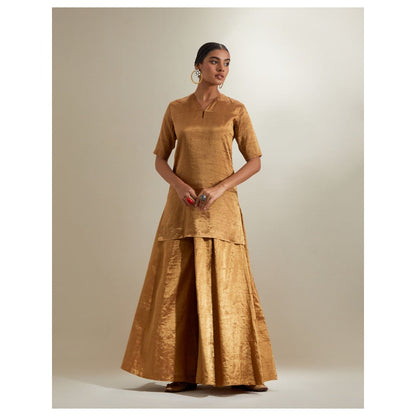 Vinusto Gold Zari Short Kurta with Sharara & Embroidered Dupatta