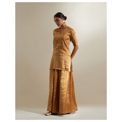 Vinusto Gold Zari Short Kurta with Sharara & Embroidered Dupatta