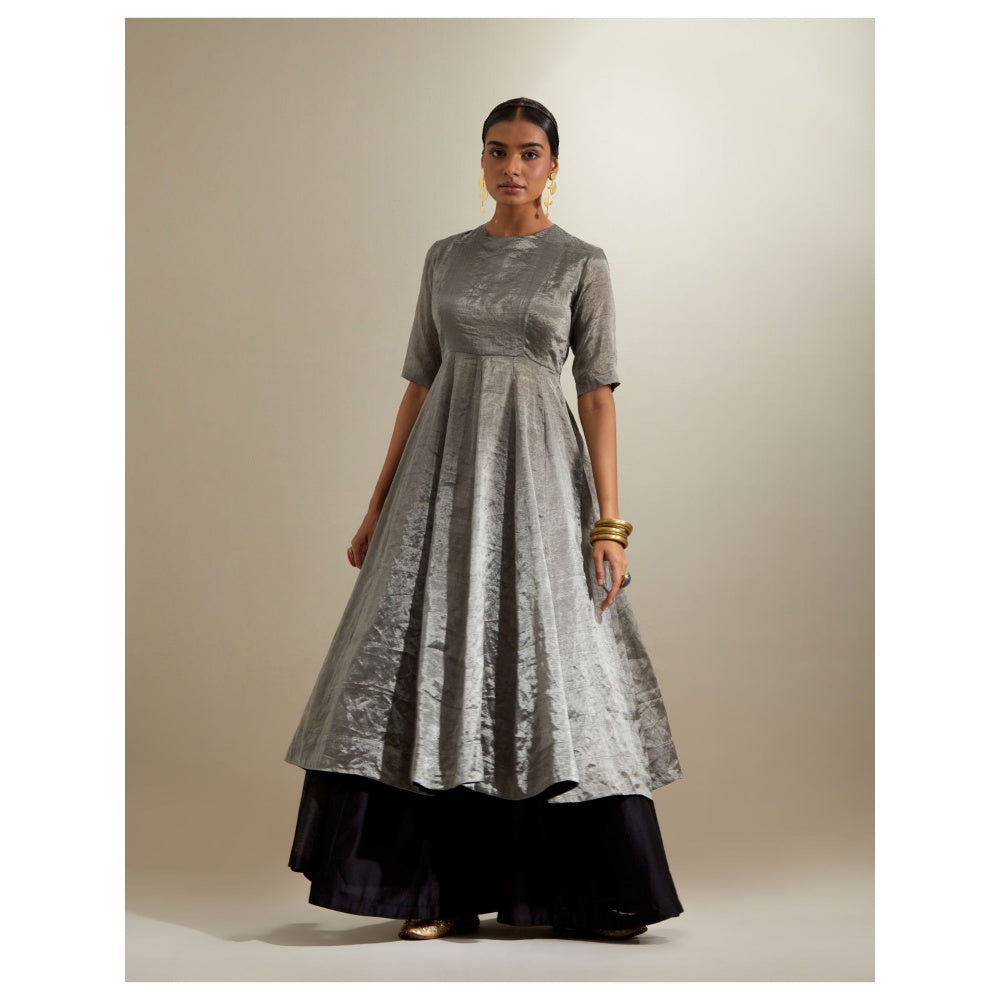 Vinusto Silver Black Zari Anarkali with Chanderi Flared Palazzo & Dupatta