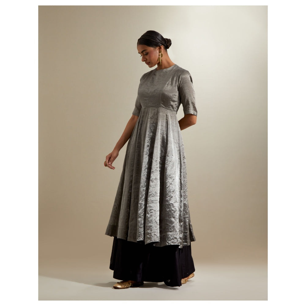 Vinusto Silver Black Zari Anarkali with Chanderi Flared Palazzo & Dupatta